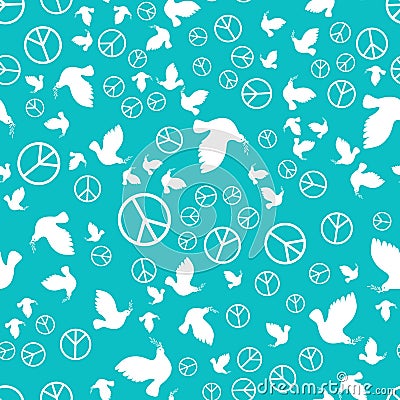 International Peace Day. White dove with olive branch. A sign of the Pacific. Seamless Pattern Stock Photo