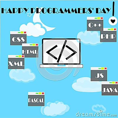 International Programmers` Day illustration. Day of the Programmer Communities. Programming icons. Software symbol collection. Int Vector Illustration