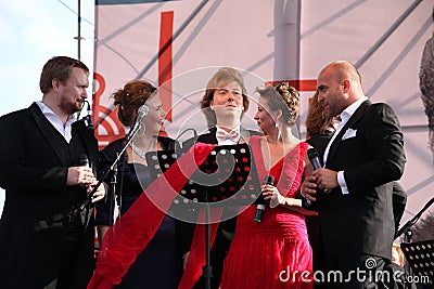 International Russian Italian Opera quintet on the open stage of festival Opera of Kronstadt. five singers of world Opera stars/ Editorial Stock Photo