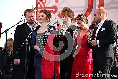 International Russian Italian Opera quintet on the open stage of festival Opera of Kronstadt. five singers of world Opera stars/ Editorial Stock Photo