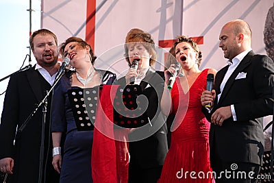 International Russian Italian Opera quintet on the open stage of festival Opera of Kronstadt. five singers of world Opera stars/ Editorial Stock Photo