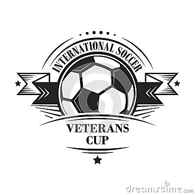 International soccer veterans cup logotype or emblem in retro style with stars and ribbon. Vector design. Vector Illustration