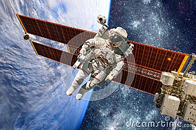 International Space Station and astronaut. Stock Photo