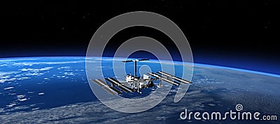 International Space Station In Space. 3D Scene. Stock Photo