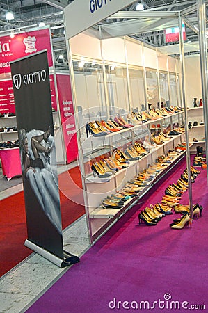 International specialized exhibition for footwear, bags and accessories Mos Shoes Moscow fashionable shoes Editorial Stock Photo