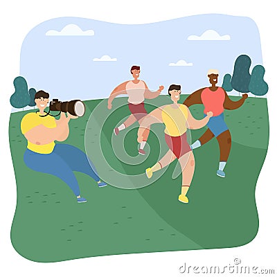 Vector illustration of a sports reporter at a sports competition. Vector Illustration