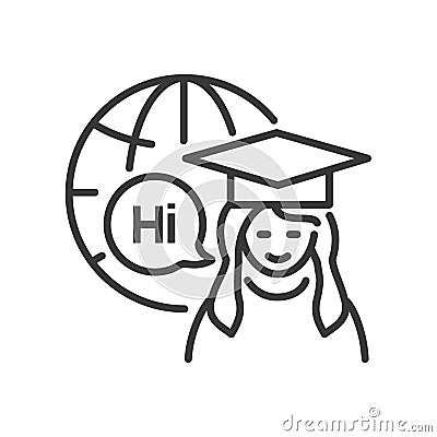 International student - vector line design single isolated icon Vector Illustration