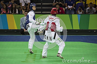 International Taekwondo Tournament in Rio - JPN vs CHN Editorial Stock Photo