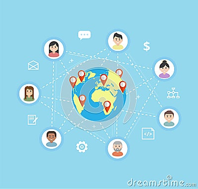 International Teamwork - vector flat illustration. Vector Illustration