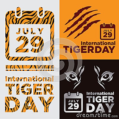 International Tiger day poster illustration. July 29. Tiger skin. Template for your design. Vector Illustration