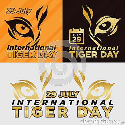 International Tiger day poster illustration. July 29. Template for your design. Vector card with isolated fla Vector Illustration