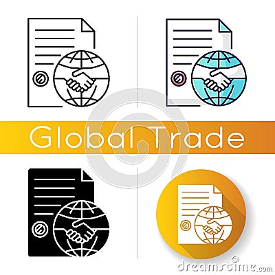 International trade agreement icon. Partnership, teamwork, cooperation. Business, commerce, contract signing, making Vector Illustration