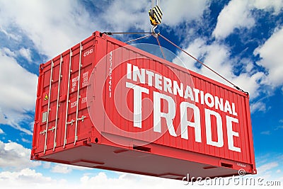 International Trade on Red Container. Stock Photo