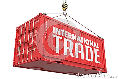 International Trade - Red Hanging Cargo Container. Stock Photo