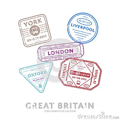 International travel visa stamps. Stock Photo