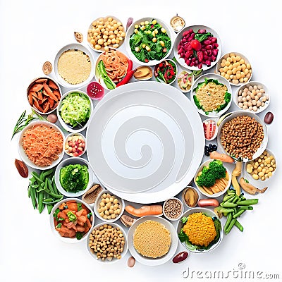 International vegan day celebration with roundly arranged plates of vegan food ai generated Stock Photo