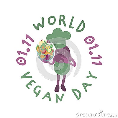 International vegan day logotype. Agriculture symbol. Green lifestyle pictogram. Vector Illustration