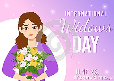 International Widows Day Vector Illustration on June 23 with Woman Mourns and Injustice Faced by Widow in Flat Cartoon Hand Drawn Vector Illustration