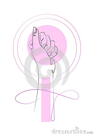 International woman day diversity raised fist strong girl power concept. Woman power flat design. Hand fist on white Vector Illustration