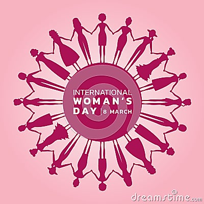 International women day with pink purple womans holding hands to circle banner vector design Vector Illustration