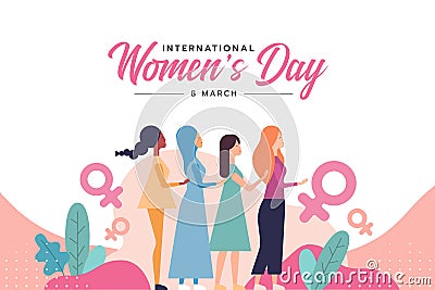 International women`s day a diverse group of women are lined up between female symbol vector design Vector Illustration