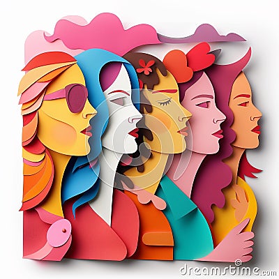 International Women's Day, female empowerment and uprising. Cutout art style. Stock Photo