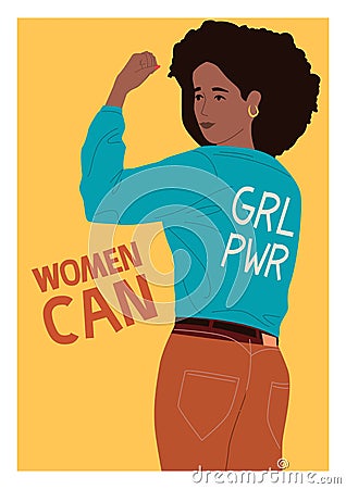 International Women s Day. 8 March holiday. Girls power. Strong independent person. Feminism and female solidarity Vector Illustration