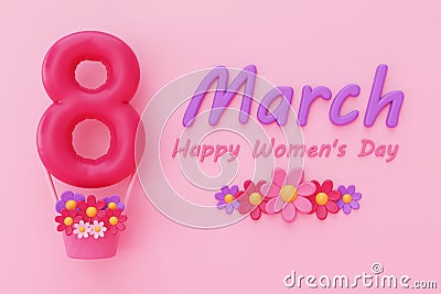 International Women's Day. 8 march. Number 8 with flowers. Mother's Day. 3d rendering Stock Photo