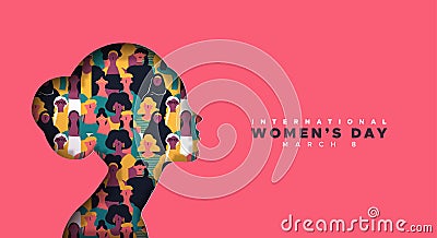 International womenâ€™s day paper cut woman silhouette card Vector Illustration