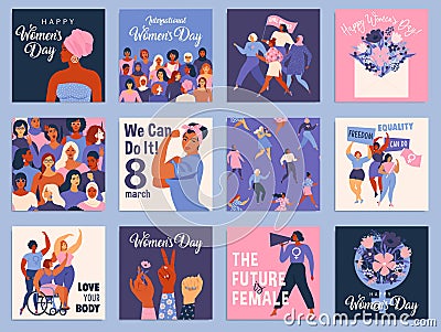 International Women s Day set. Vector templates for card, poster, flyer and other users. Vector Illustration