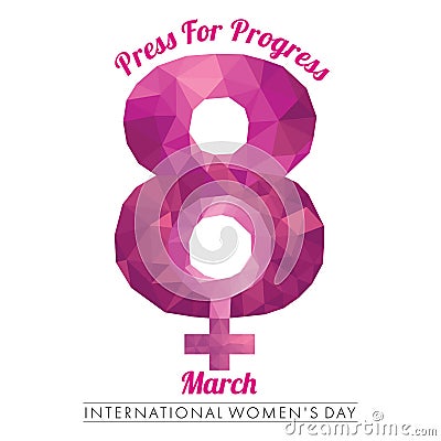 International Women`s Day symbol with the concept of Press for Progress on a white background Stock Photo