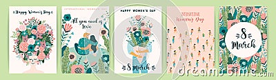 International Women s Day. Vector templates with cute women. Vector Illustration