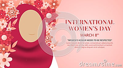 International womens day design with a muslim woman and flowers Vector Illustration