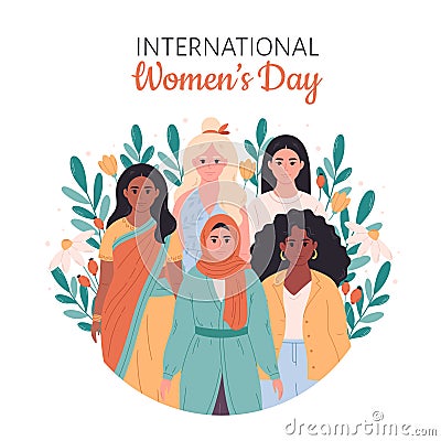 International Womens Day. Feminism and woman equality, empowerment. Sisterhood, friend support. Vector illustration in Cartoon Illustration