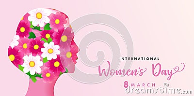 International Womens Day head girl and lettering Vector Illustration