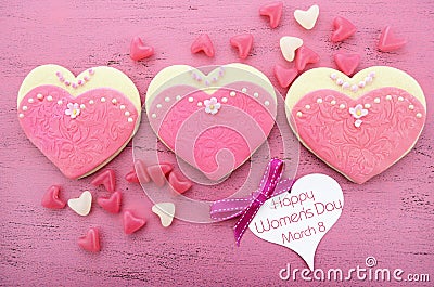 International Womens Day, March 8, heart shape cookies Stock Photo