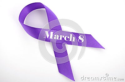 International Womens Day, March 8, purple ribbon Stock Photo