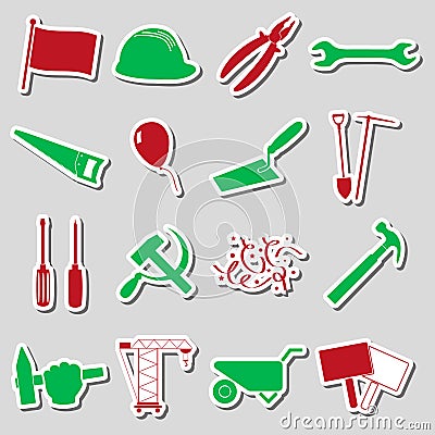 International worker day or labor day theme set of stickers eps10 Vector Illustration