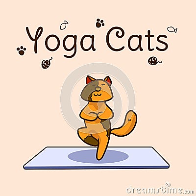 International yoga day. Cats yoga. Yoga pose and exercise. Colorful flat vector hand drawn illustartion Vector Illustration