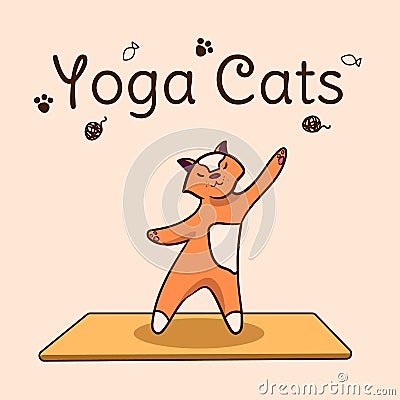 International yoga day. Cats yoga. Yoga pose and exercise. Colorful flat vector hand drawn illustartion Vector Illustration