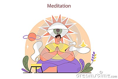 International yoga day. Man in a sportswear meditating in lotus position. Vector Illustration
