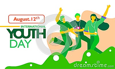 International youth day, August 12 th. with active and passionate young people illustration. Vector Illustration