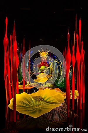 Dale Chihuly Yellow Sun and Abstract Glass Art Editorial Stock Photo