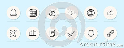Internet activity line icon. Share, verification, schedule, calendar, planet, download. Pastel color background. Vector line icon Vector Illustration
