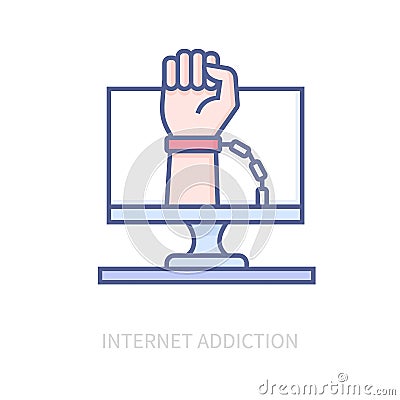 Internet addicted - modern colored line design style icon Vector Illustration