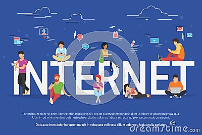 Internet addicted people concept illustration Vector Illustration