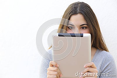 Internet addiction woman reading a tablet reader Stock Photo