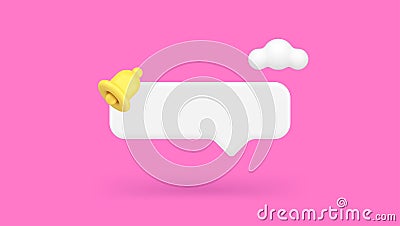 Internet alert notification quick tips empty bar speech bubble ring bell 3d icon realistic vector Cartoon Illustration