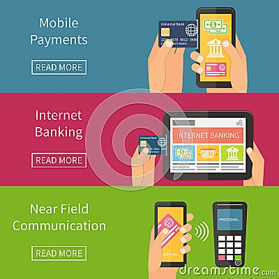 Internet banking, mobile payments and nfc Vector Illustration