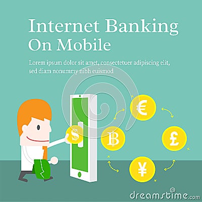 Internet banking on mobile Vector Illustration